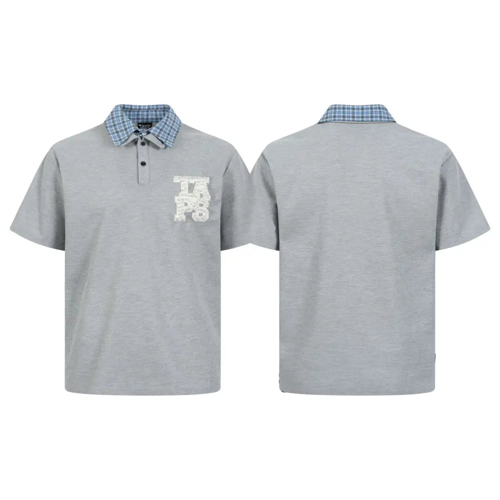 Men’s Double Collar Plaid Polo | Short Sleeve Streetwear Top | same ANTHEM. - Flax Gray / M