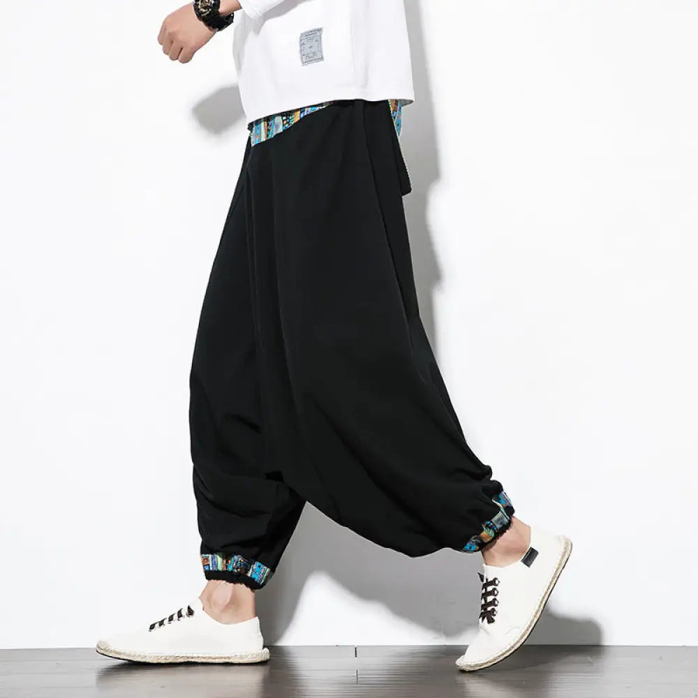 Men’s Ethnic Style Retro Nepalese Harem Pants – Wide Baggy Casual Pants | Same Anthem - Black / 2XL - Pants