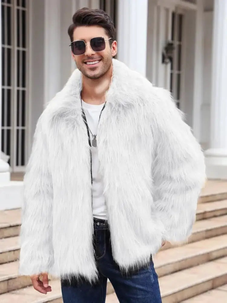 Men’s Faux Fox Fur Jacket | Luxury Winter Streetwear Coat | same ANTHEM - white / S