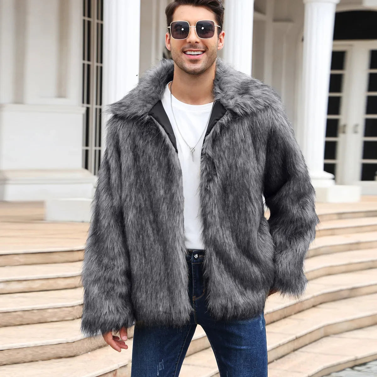 Men’s Faux Fox Fur Jacket | Luxury Winter Streetwear Coat | same ANTHEM