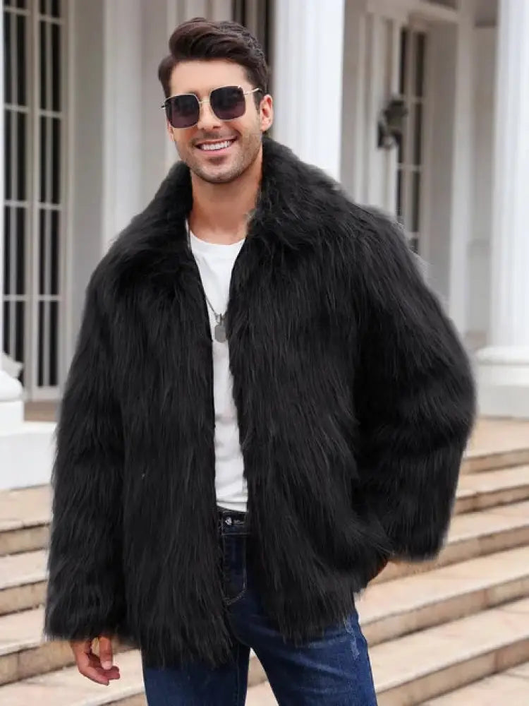 Men’s Faux Fox Fur Jacket | Luxury Winter Streetwear Coat | same ANTHEM - black / S