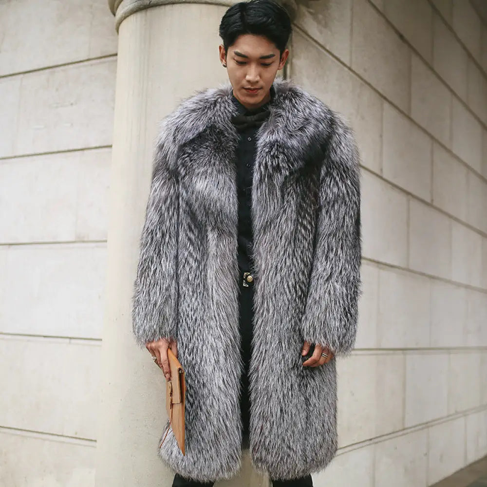 Men’s Faux Mink Fur Long Coat – same ANTHEM | Soulmate Streetwear - Silver fox / 2XL - Coat