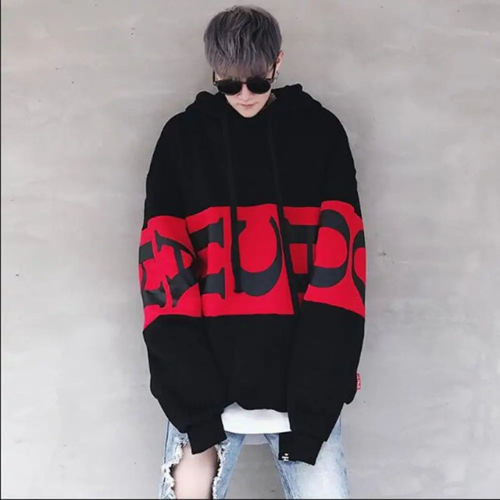 Men’s Hip Hop Hoodie – Letter Print Streetwear | same ANTHEM - MEN BLACK / M