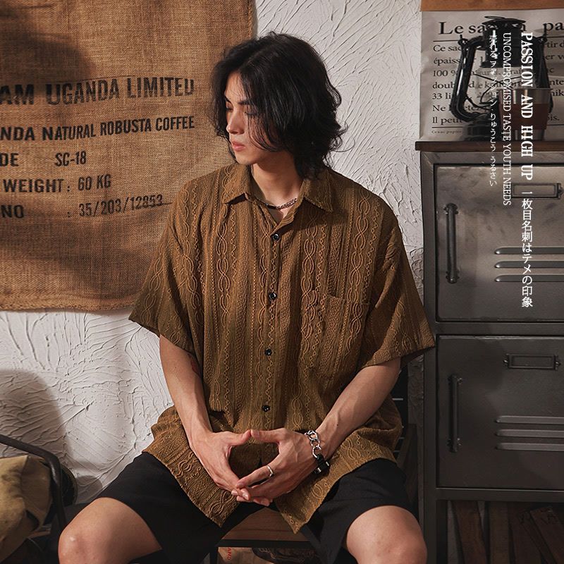 Men’s Hollow-Out Short-Sleeved Shirt | Casual Cool Style | same ANTHEM - Brown / 2XL