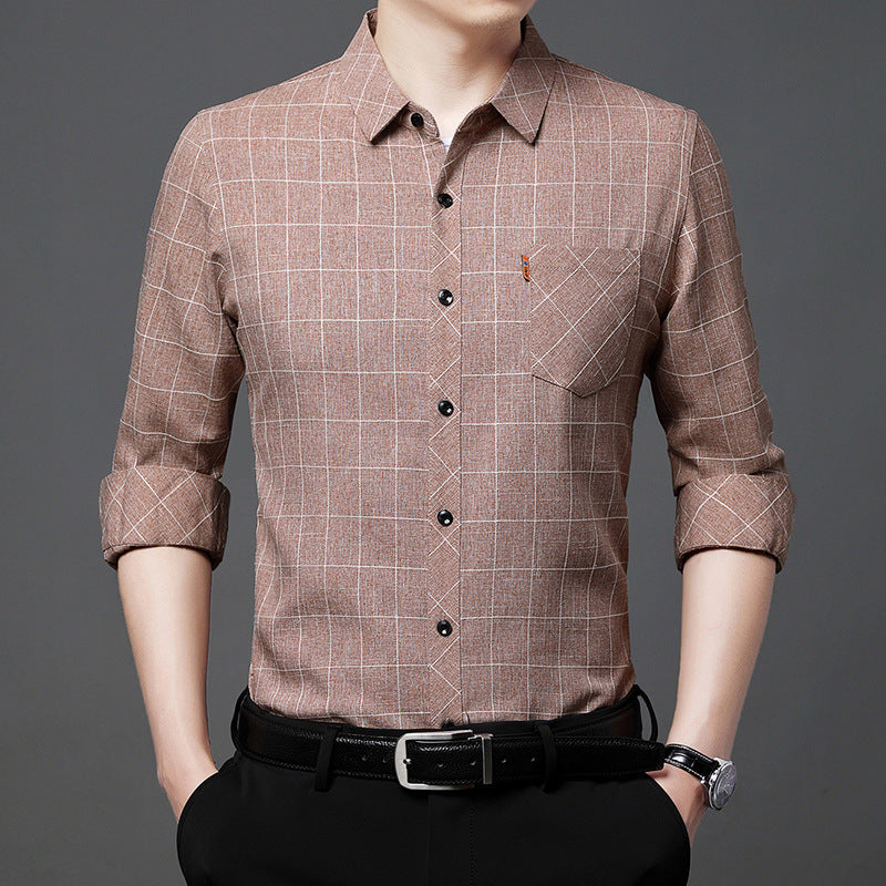 Men’s Linen-like Plaid Long-sleeved Shirt – Casual Cool Everyday Style | same ANTHEM