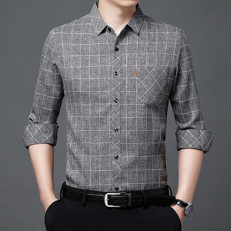 Men’s Linen-like Plaid Long-sleeved Shirt – Casual Cool Everyday Style | same ANTHEM