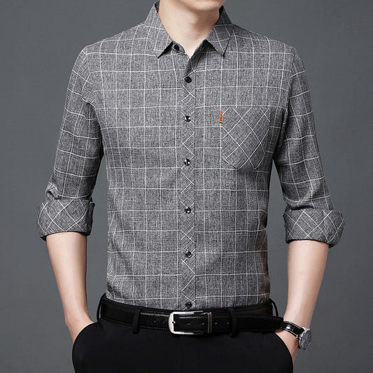 Men’s Linen-like Plaid Long-sleeved Shirt – Casual Cool Everyday Style | same ANTHEM