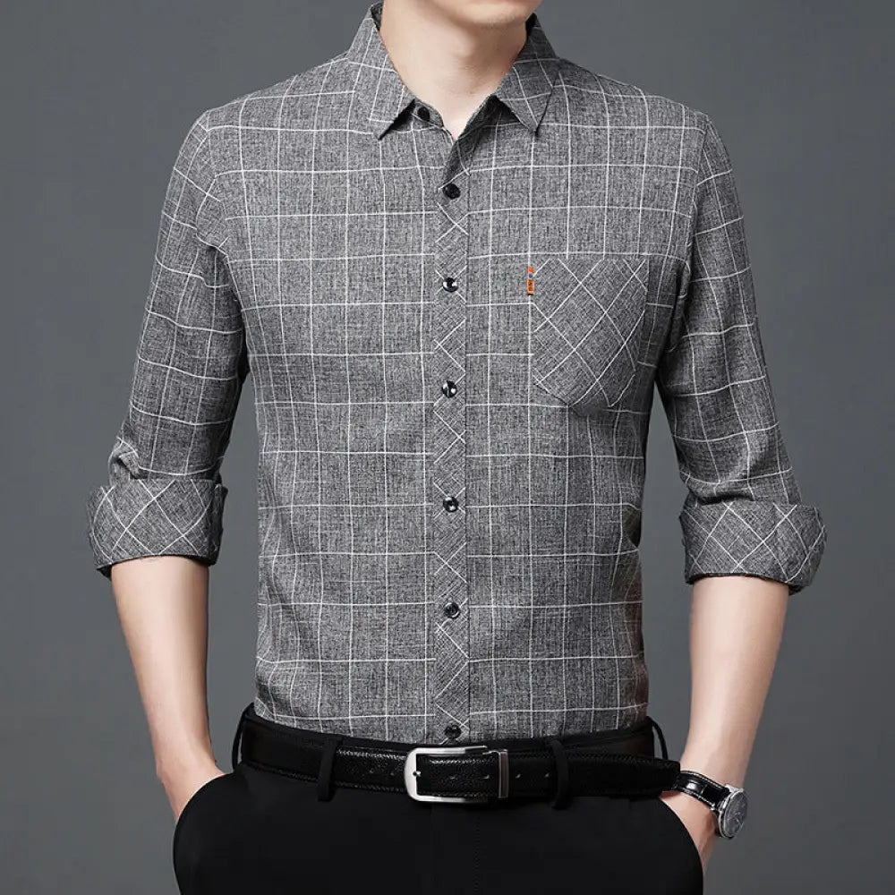 Men’s Linen-like Plaid Long-sleeved Shirt – Casual Cool Everyday Style | same ANTHEM