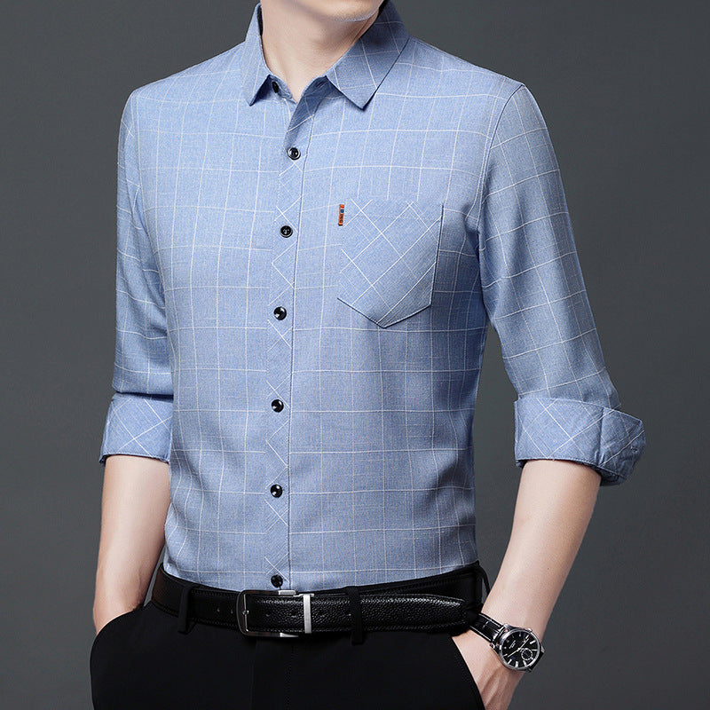 Men’s Linen-like Plaid Long-sleeved Shirt – Casual Cool Everyday Style | same ANTHEM