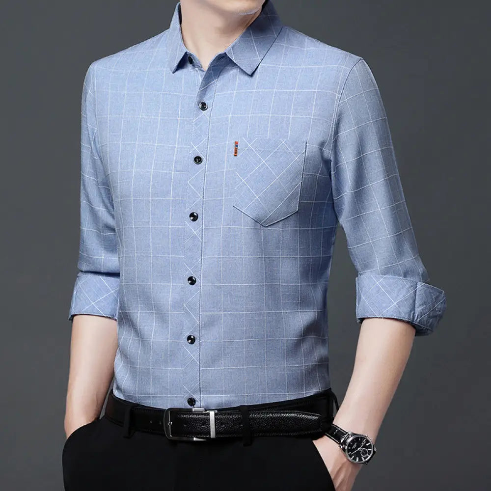 Men’s Linen-like Plaid Long-sleeved Shirt – Casual Cool Everyday Style | same ANTHEM