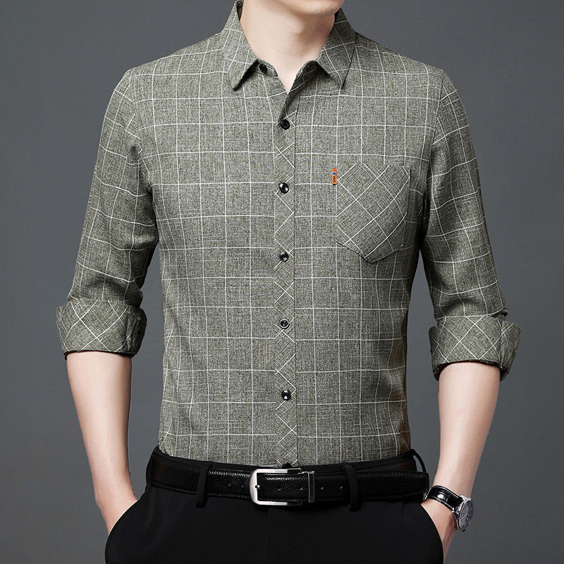 Men’s Linen-like Plaid Long-sleeved Shirt – Casual Cool Everyday Style | same ANTHEM