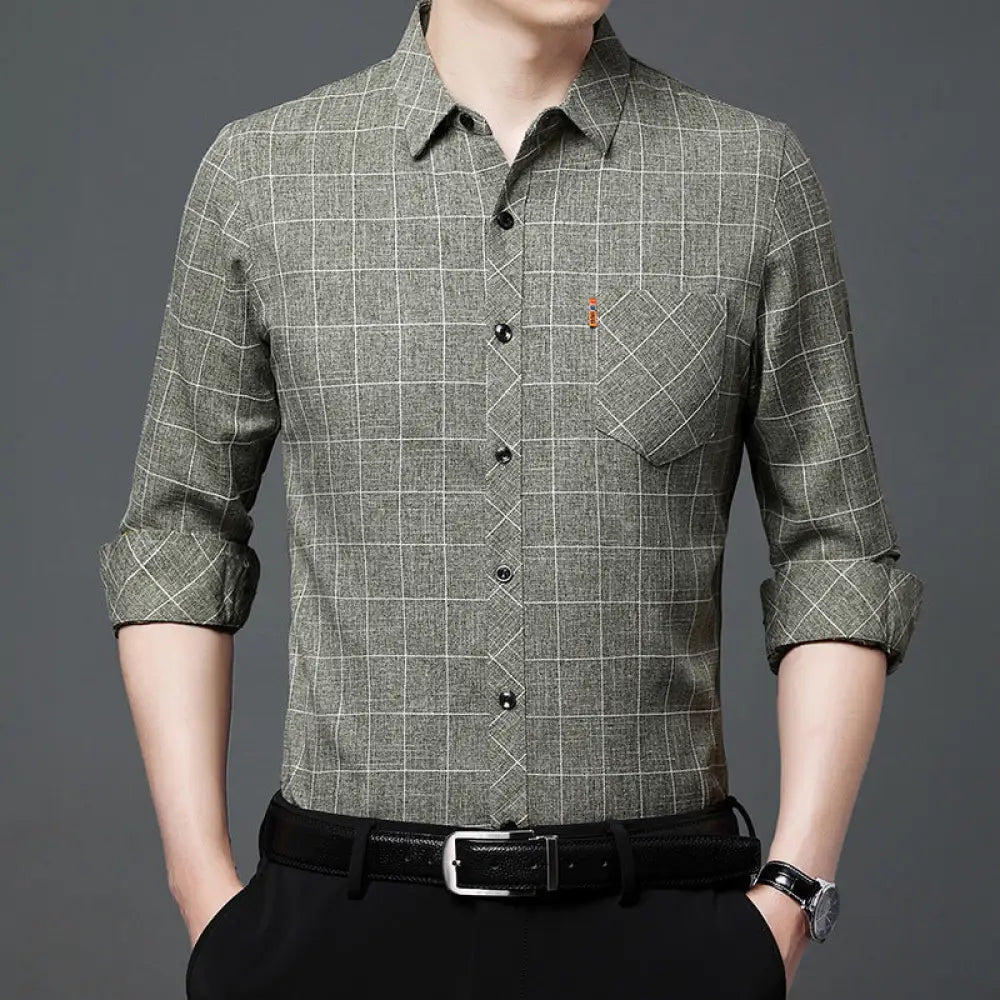 Men’s Linen-like Plaid Long-sleeved Shirt – Casual Cool Everyday Style | same ANTHEM