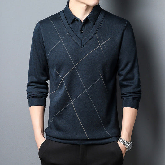 Men’s Long Sleeve Two-Piece Look T-shirt | same ANTHEM. - Blue / L