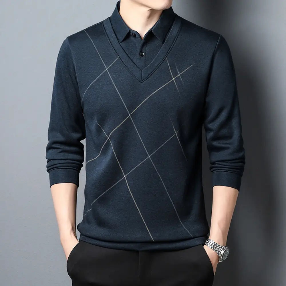 Men’s Long Sleeve Two-Piece Look T-shirt | same ANTHEM. - Blue / L