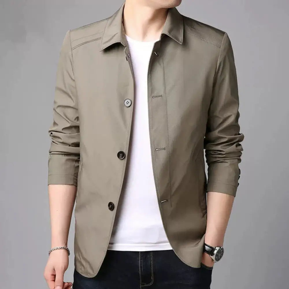 Men’s Mid Length Business Jacket – Casual Elegant Streetwear | same ANTHEM - Khaki / M