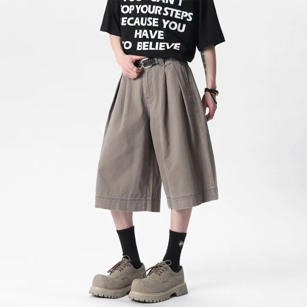 Men’s Pleated Casual Pants | Loose Wide Leg Streetwear Trousers | same ANTHEM. - Light Coffee Brown / S