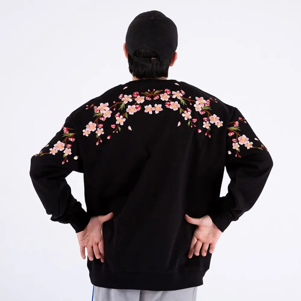 Men’s Plum Blossom Embroidered Sweatshirt – Japanese Streetwear Chic | same ANTHEM