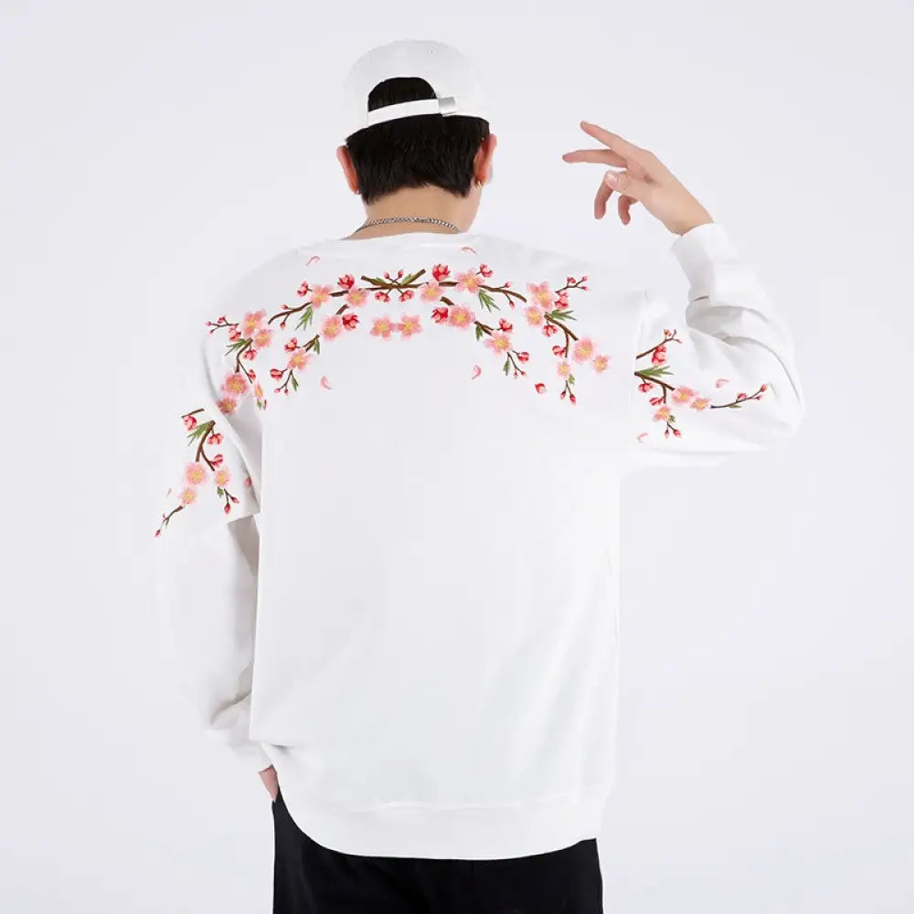 Men’s Plum Blossom Embroidered Sweatshirt – Japanese Streetwear Chic | same ANTHEM