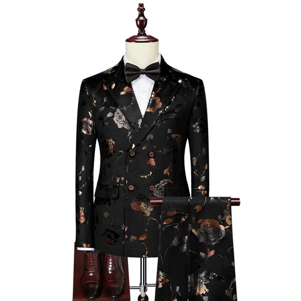Men’s Printed Tie Suit Set – Elegant Statement for Weddings & Events | same ANTHEM. - Black / 2XL