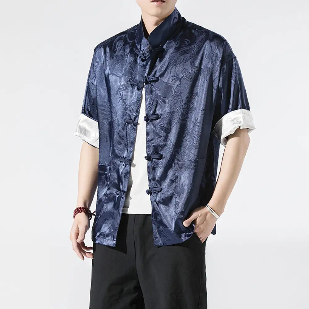 Men’s Short-Sleeved Shirt Coat | same ANTHEM. Soulmate Streetwear for Friends & Besties - Navy Blue / 2XL