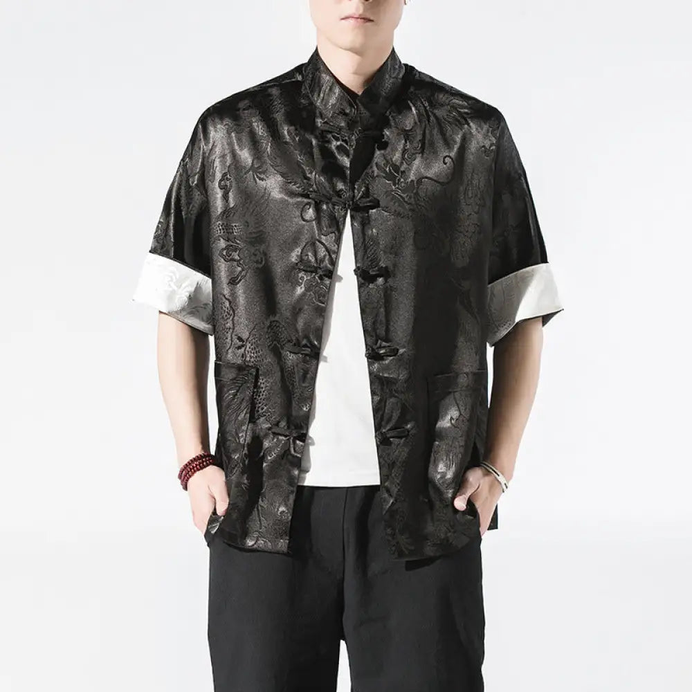 Men’s Short-Sleeved Shirt Coat | same ANTHEM. Soulmate Streetwear for Friends & Besties - Black / 2XL