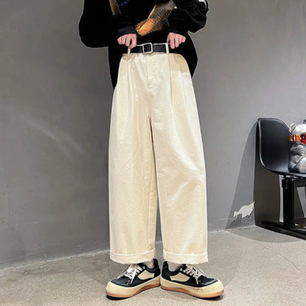 Men’s Simple Japanese Loose Straight Washed Cotton Pants – Casual Chic | same ANTHEM - Offwhite / 2XL - Pants