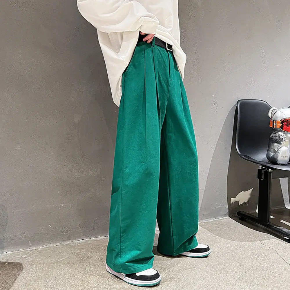 Men’s Simple Japanese Loose Straight Washed Cotton Pants – Casual Chic | same ANTHEM - Green / 2XL - Pants