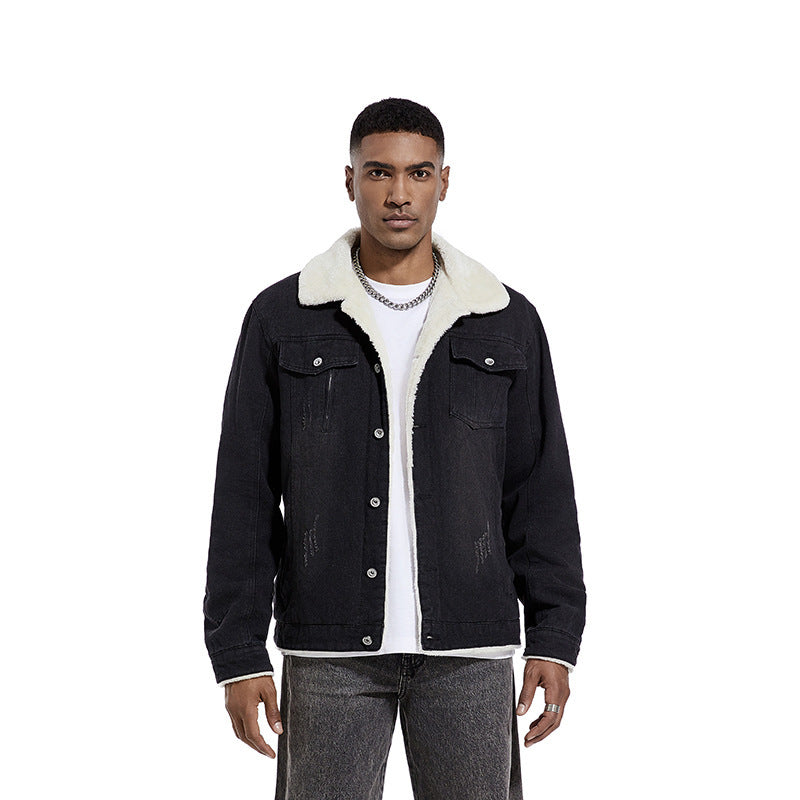 Men’s Slim Washed Lapel Thickening Denim Jacket | same ANTHEM. Classic & Casual Men’s Coats