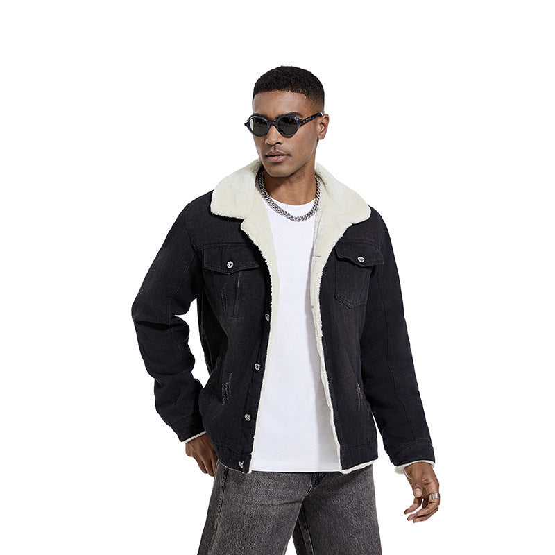 Men’s Slim Washed Lapel Thickening Denim Jacket | same ANTHEM. Classic & Casual Men’s Coats