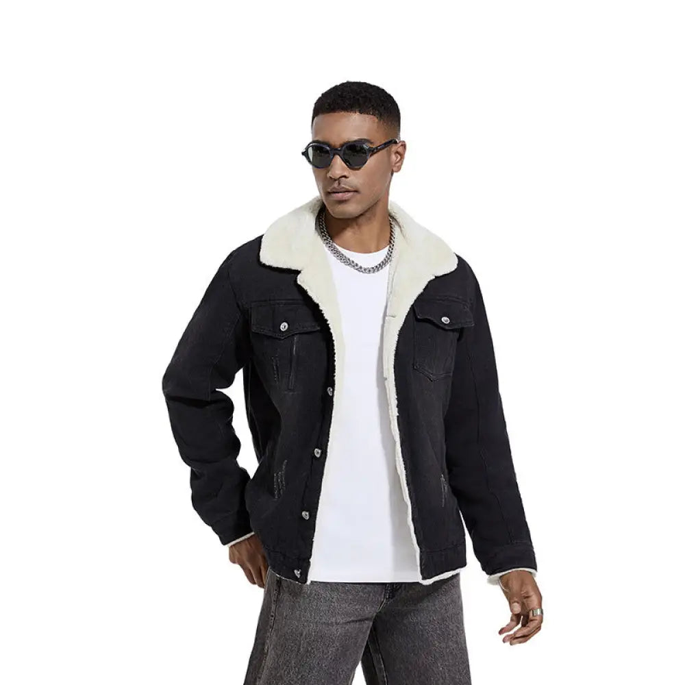 Men’s Slim Washed Lapel Thickening Denim Jacket | same ANTHEM. Classic & Casual Men’s Coats