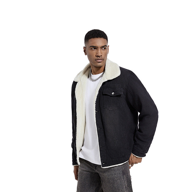 Men’s Slim Washed Lapel Thickening Denim Jacket | same ANTHEM. Classic & Casual Men’s Coats