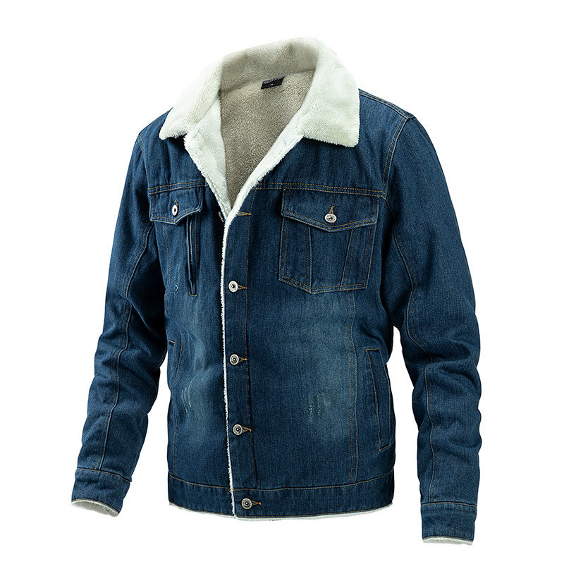 Men’s Slim Washed Lapel Thickening Denim Jacket | same ANTHEM. Classic & Casual Men’s Coats - Dark Blue / L