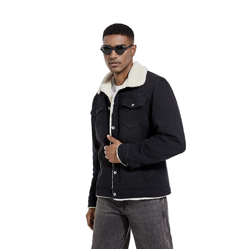 Men’s Slim Washed Lapel Thickening Denim Jacket | same ANTHEM. Classic & Casual Men’s Coats