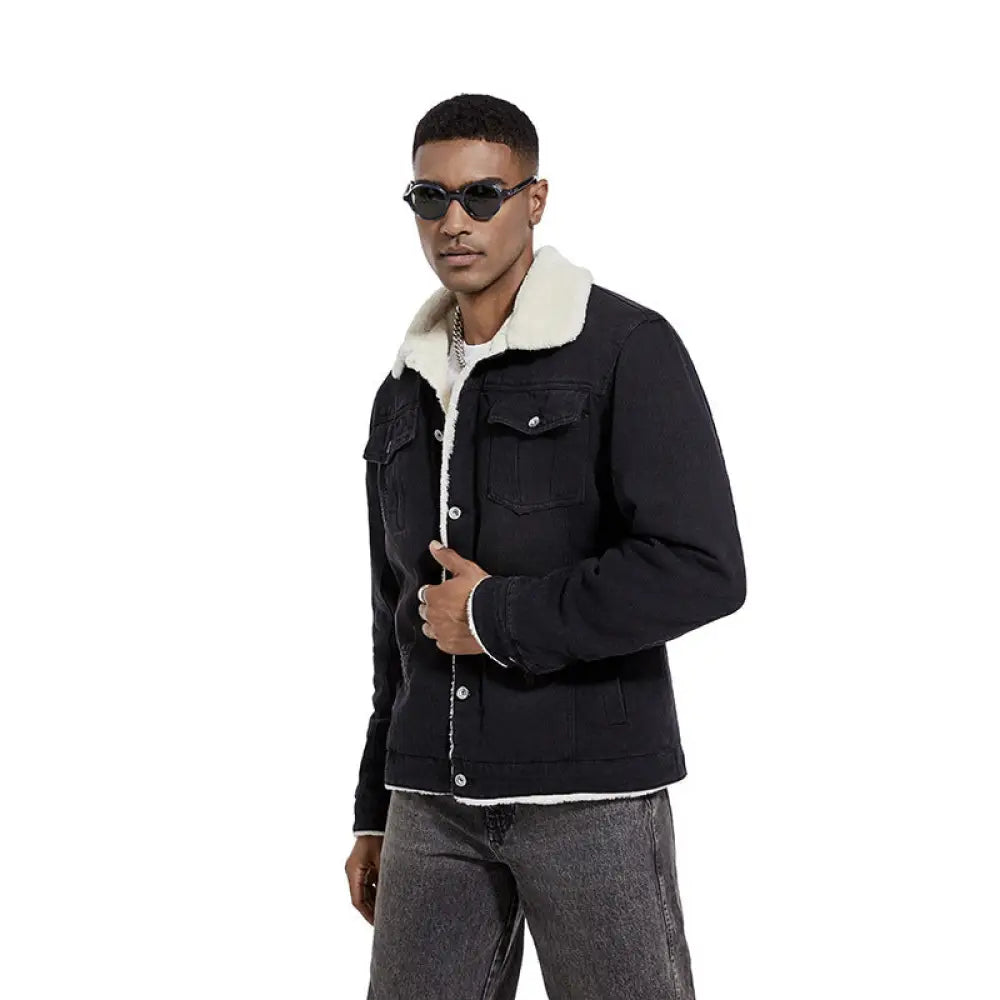 Men’s Slim Washed Lapel Thickening Denim Jacket | same ANTHEM. Classic & Casual Men’s Coats