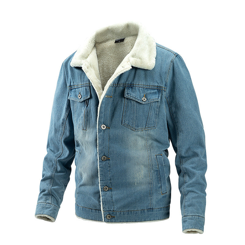 Men’s Slim Washed Lapel Thickening Denim Jacket | same ANTHEM. Classic & Casual Men’s Coats