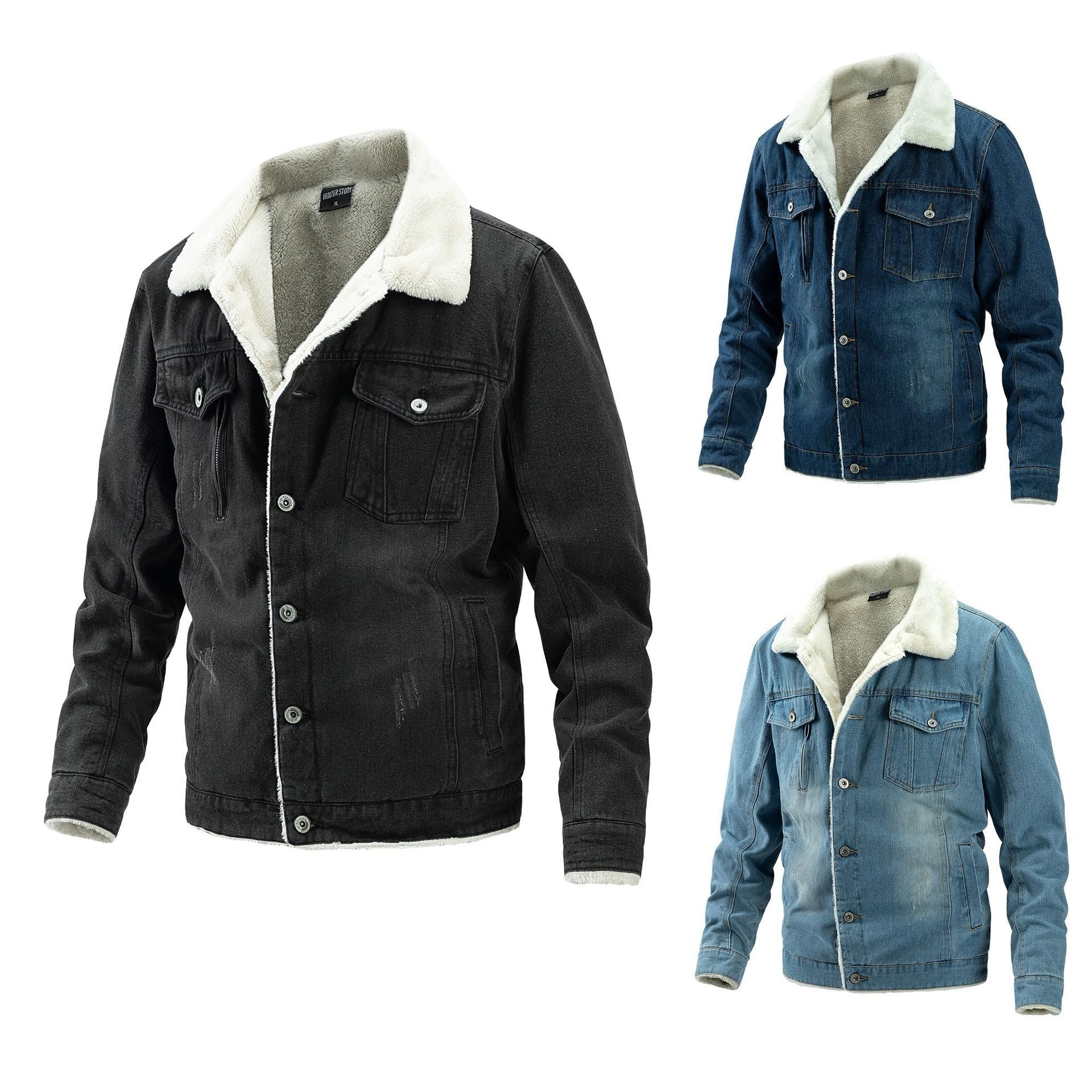 Men’s Slim Washed Lapel Thickening Denim Jacket | same ANTHEM. Classic & Casual Men’s Coats