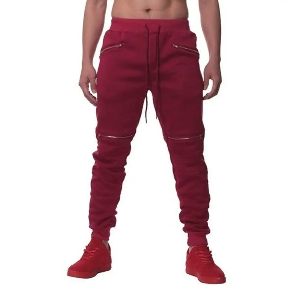 Men’s Sports Pants with Double Pockets & Zip Design – Casual Streetwear | same ANTHEM - Wine Red / 2XL - Pants