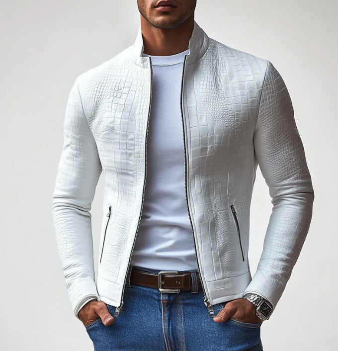 Men’s Stand Collar Business Casual Jacket | Classic & Modern | same ANTHEM. - White / L