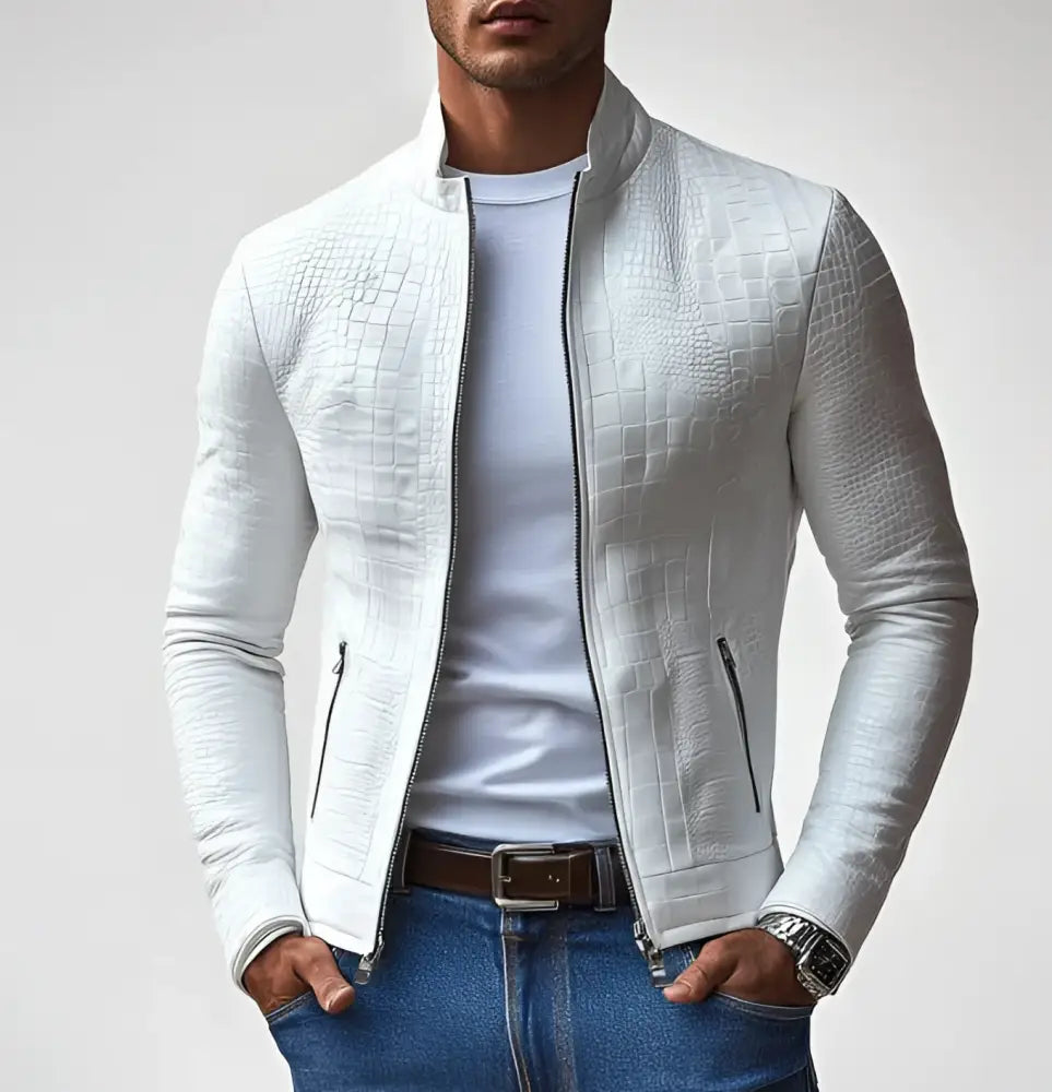 Men’s Stand Collar Business Casual Jacket | Classic & Modern | same ANTHEM. - White / L