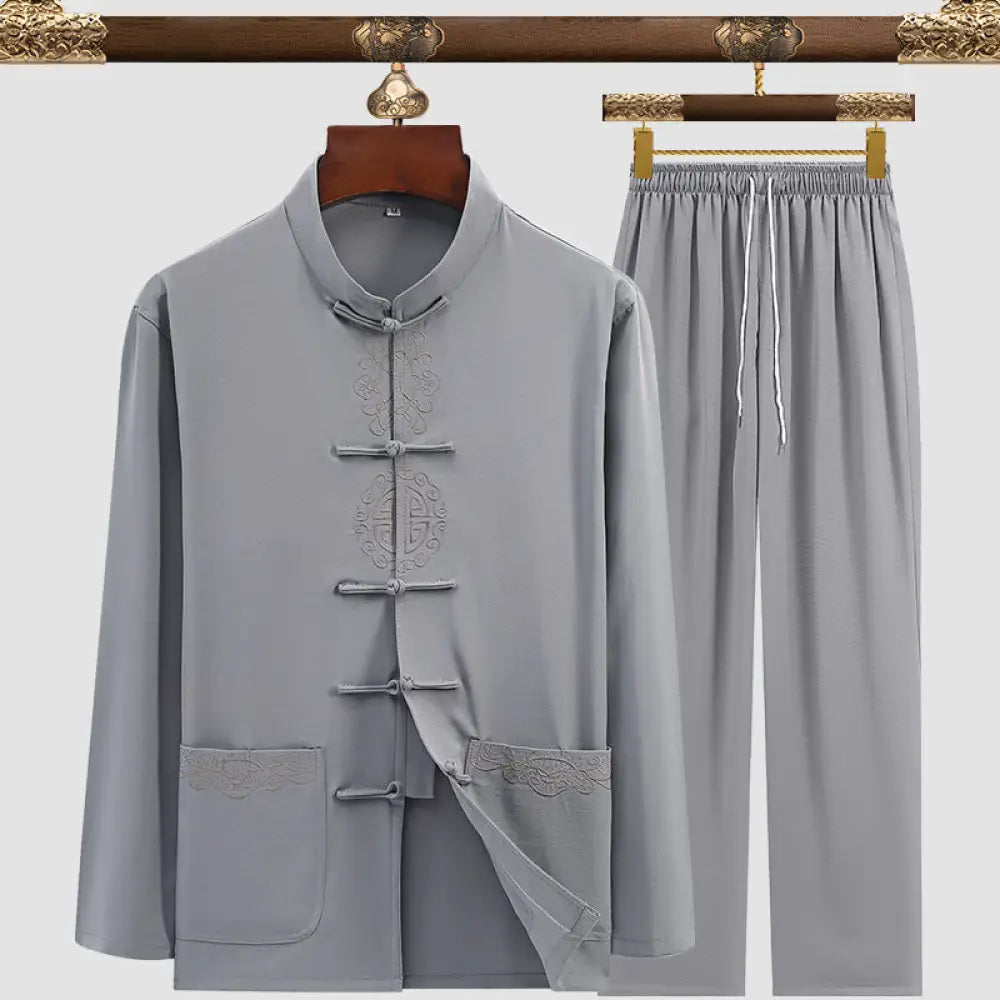 Men’s Tang Suit Set – Modern Chinese Style Summer Suit | same ANTHEM - 3104 Pattern Light Gray / 3XL