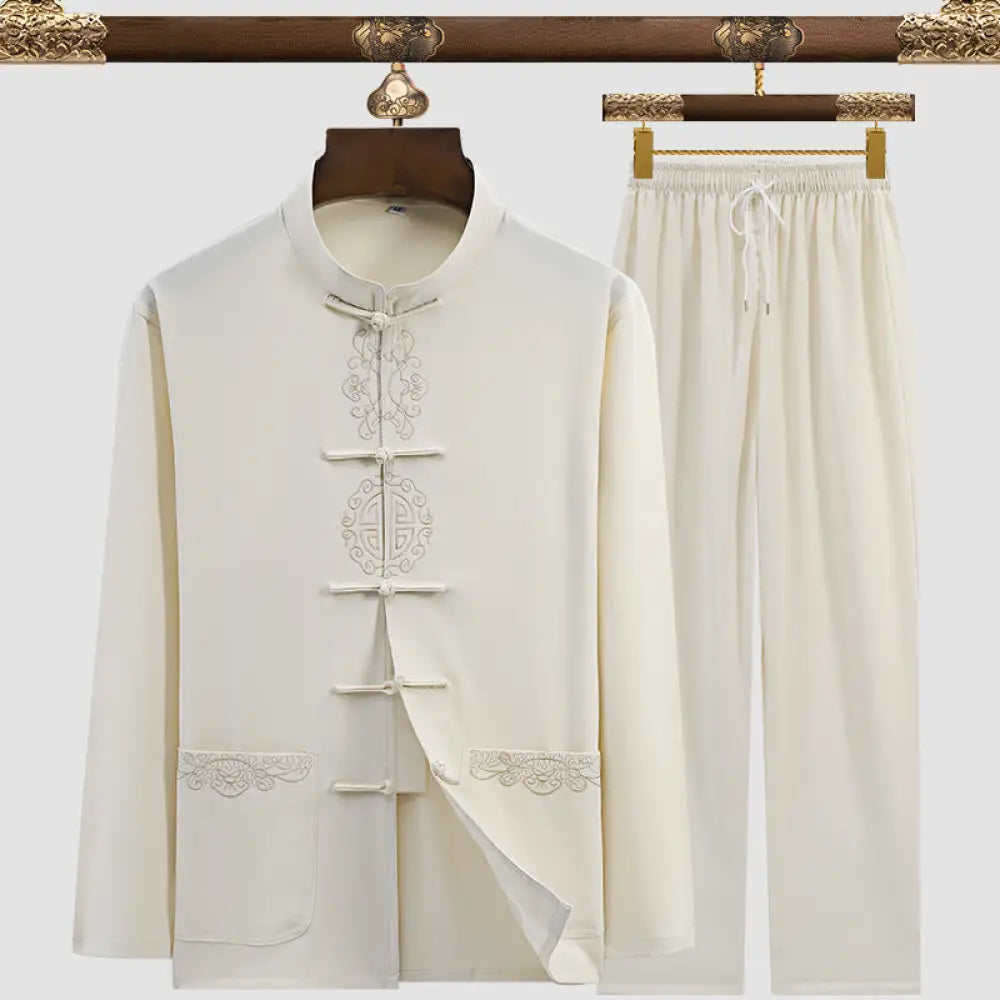 Men’s Tang Suit Set – Modern Chinese Style Summer Suit | same ANTHEM - 3104 Pattern Beige / 3XL