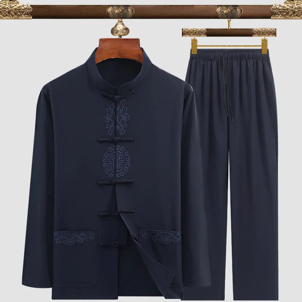 Men’s Tang Suit Set – Modern Chinese Style Summer Suit | same ANTHEM - 3104 Dark Blue Pattern / 3XL