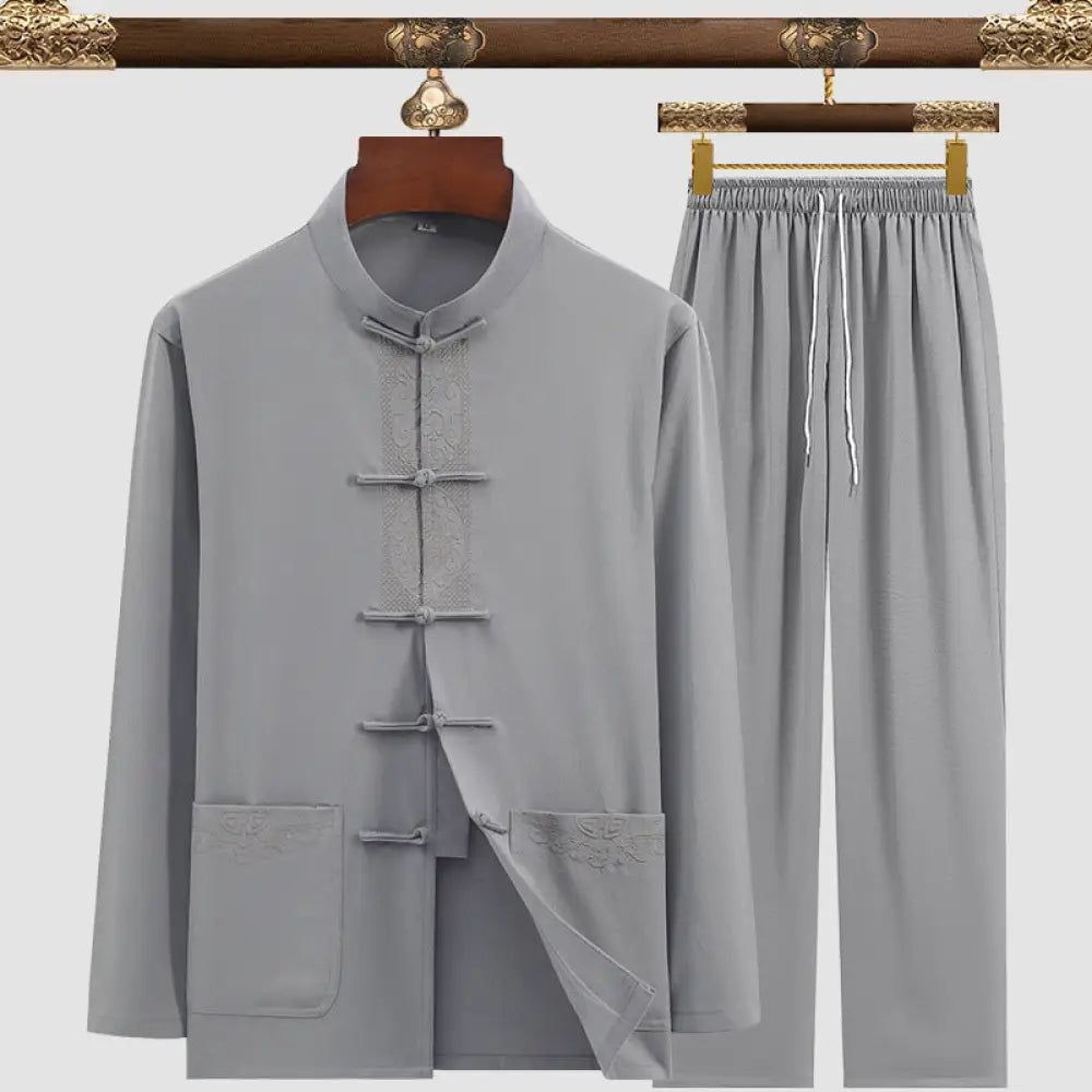 Men’s Tang Suit Set – Modern Chinese Style Summer Suit | same ANTHEM - 3105 Fu Light Gray / 3XL