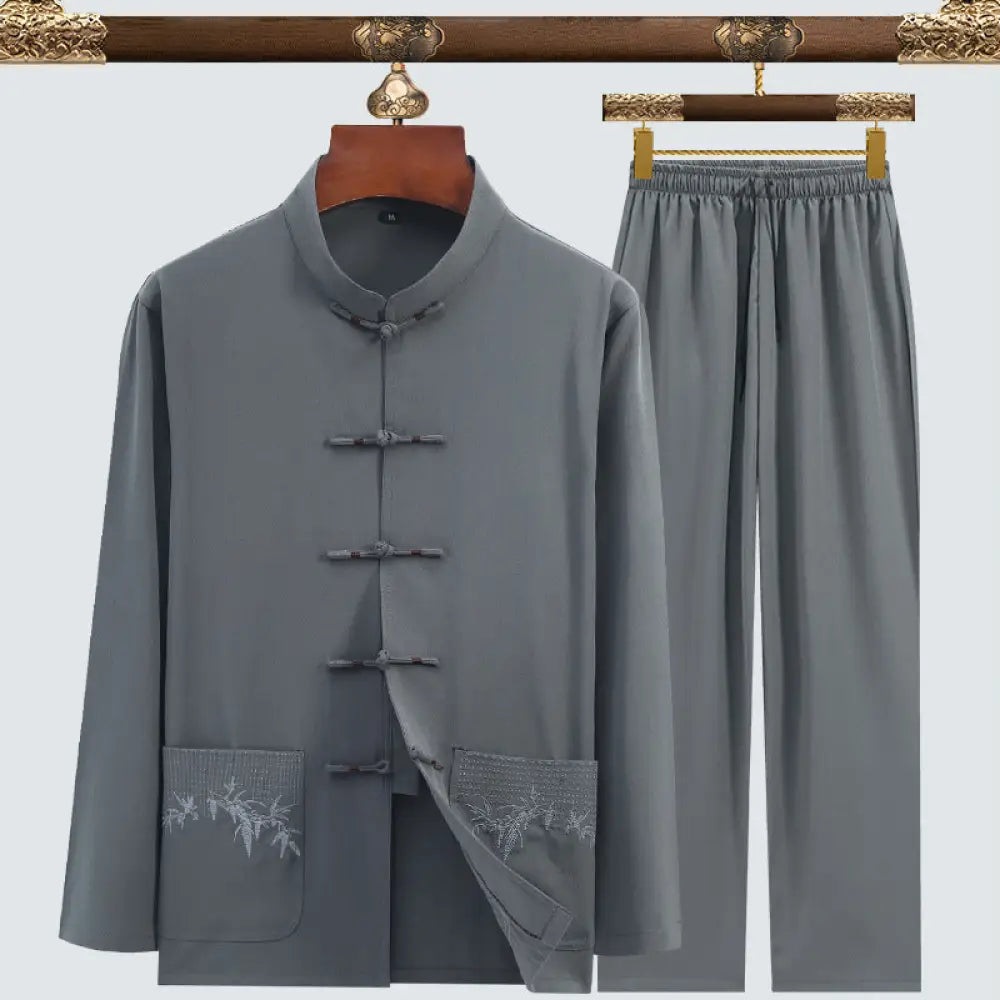 Men’s Tang Suit Set – Modern Chinese Style Summer Suit | same ANTHEM - 3106 Bamboo Leaf Dark Gray / 3XL