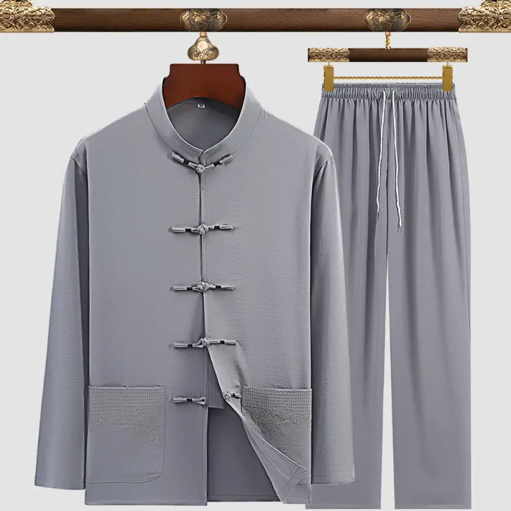 Men’s Tang Suit Set – Modern Chinese Style Summer Suit | same ANTHEM - 3106 Bamboo Leaf Light Gray / 3XL