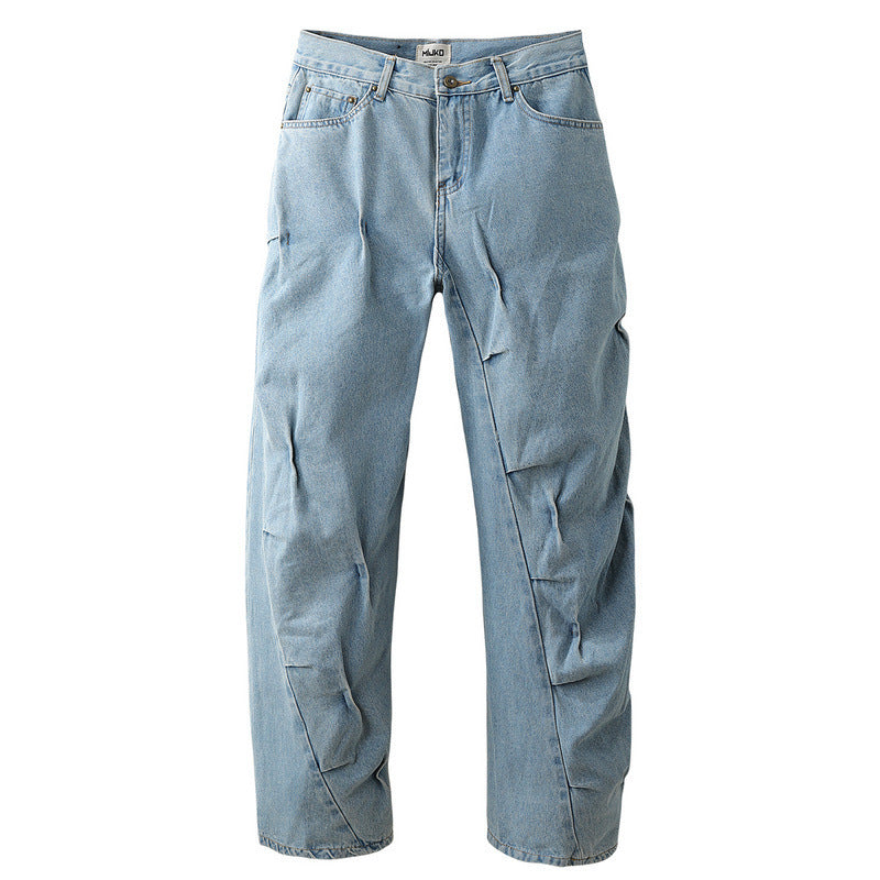Vintage Vintage Washed Irregular Pleated Jeans - Bag