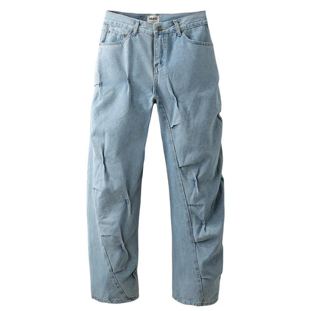 Vintage Vintage Washed Irregular Pleated Jeans - Bag