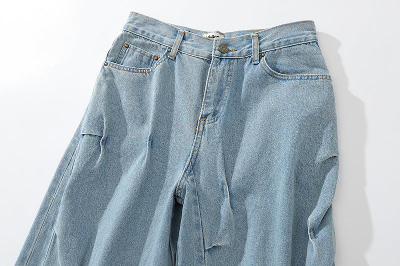 Vintage Vintage Washed Irregular Pleated Jeans - Bag