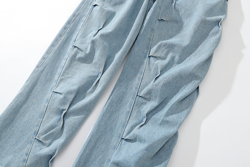 Vintage Vintage Washed Irregular Pleated Jeans - Bag