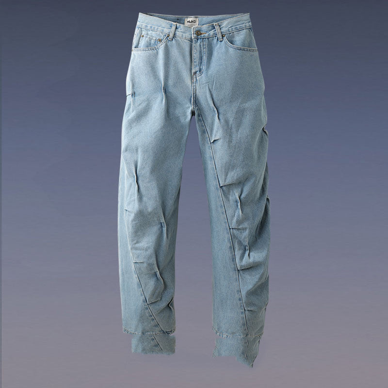 Vintage Vintage Washed Irregular Pleated Jeans - Bag